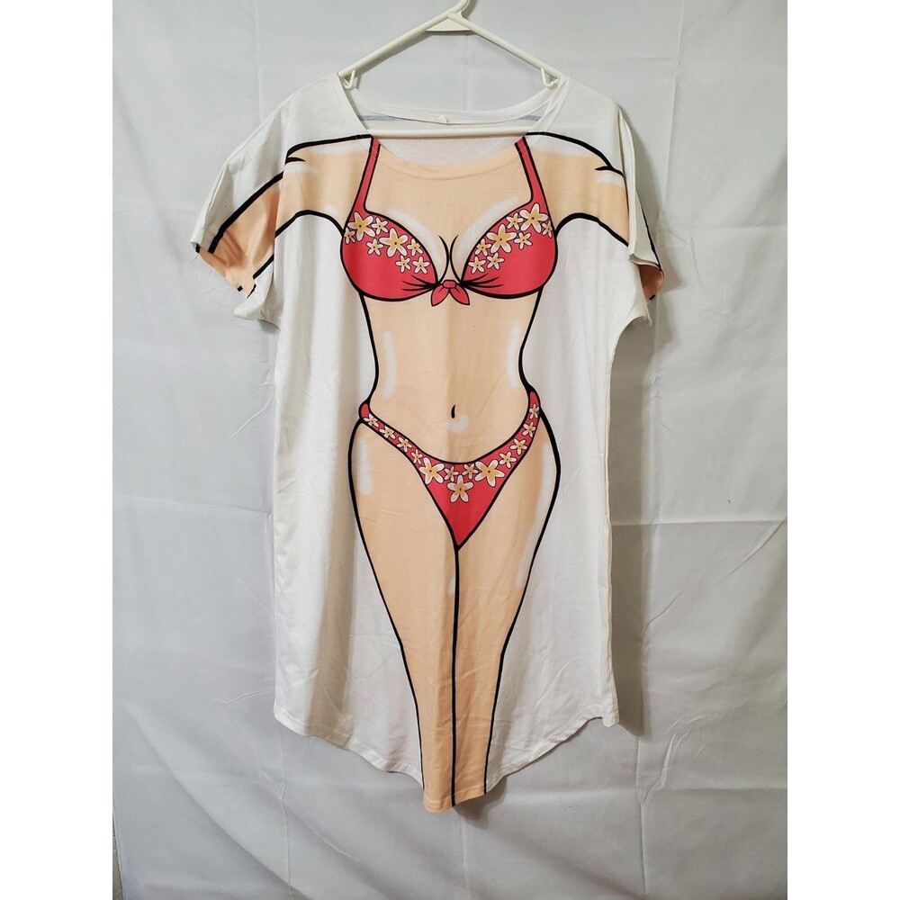Bellady Beach Cover up Shirt Size Large Bikini Printed Short Sleeve Dress Baggy